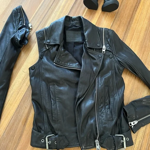 ALLSAINTS Black 100% Leather Biker jacket - Picture 7 of 8